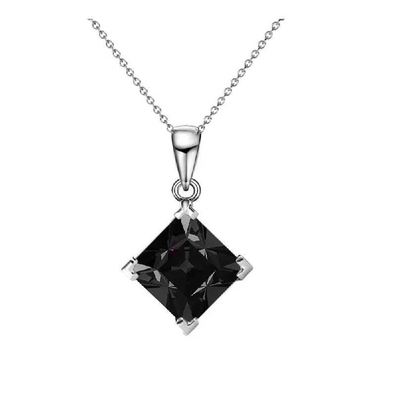 Designer Pendant Necklace-Samantha 18k White Gold Plated Drop Necklace with Black Swarovski Crystal