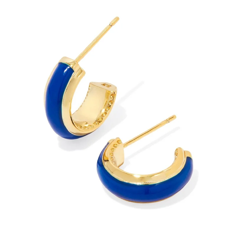 Vintage Wedding Earrings-Kendra Scott | Ainsley Gold Huggie Earrings in Blue Enamel