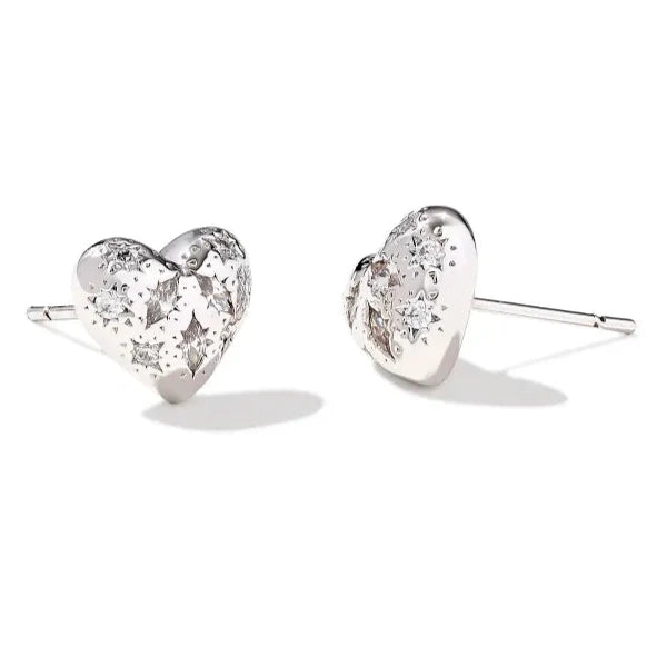 Party Earrings for Women-Kendra Scott | Holland Silver Heart Stud Earrings in White Crystal