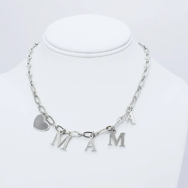 Classic Silver Necklace for Women-Mama Charm Silver Necklace