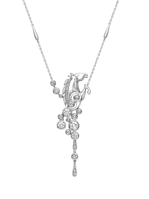 Chic Chain Necklace-Lucky 'Gold Cup 100' Platinum Diamond Horse Pendant