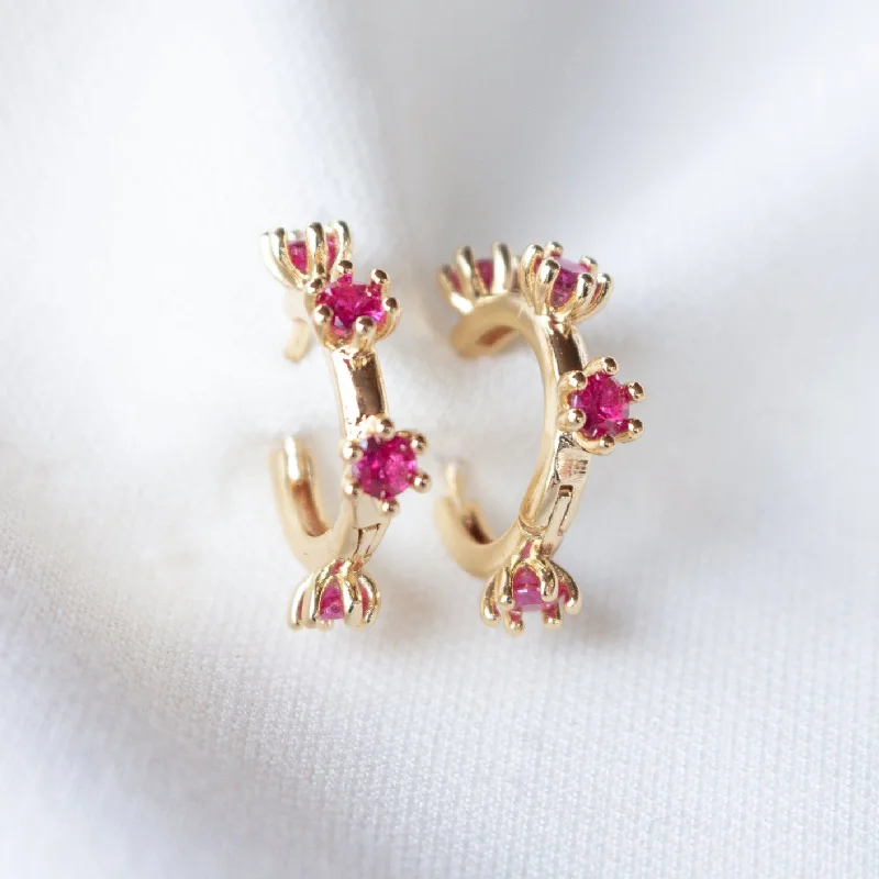 Cute Butterfly Earrings-Kinsey Designs | Mae Gold Tone Huggie Hoop Earrings with Fuchsia Pink CZ Crystal Accents