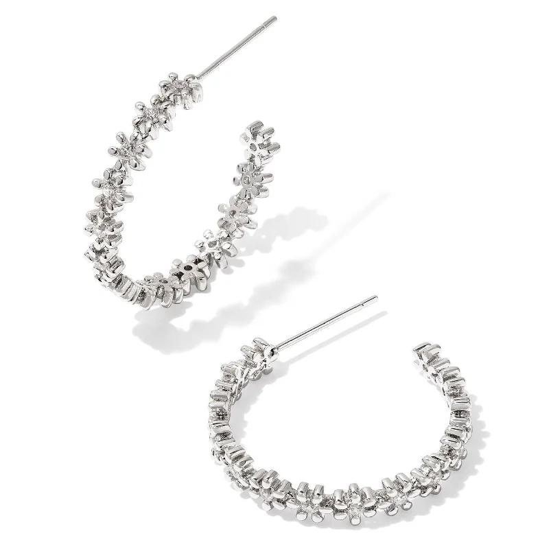 Heart Shaped Stud Earrings-Kendra Scott | Nydia Silver Hoop Earrings in White Crystal