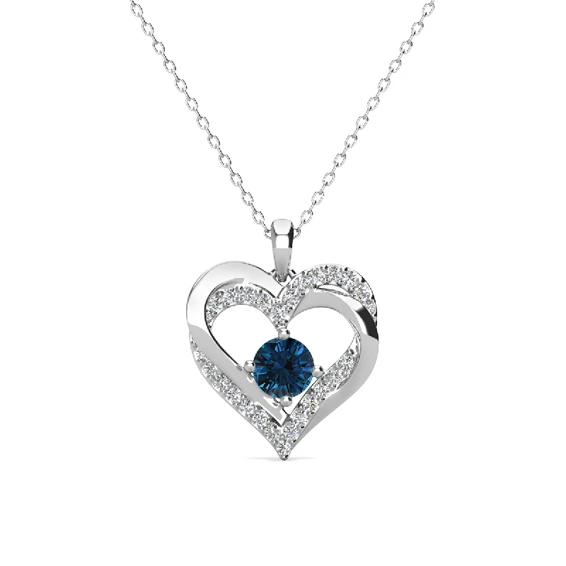 Casual Necklace for Women-Forever December Birthstone 18k White Gold Plated Silver Double Heart Diamond Necklace with Swarovski Crystals