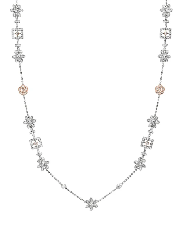 Handmade Wedding Necklace-Secret Garden Long Platinum Pink Diamond Necklace