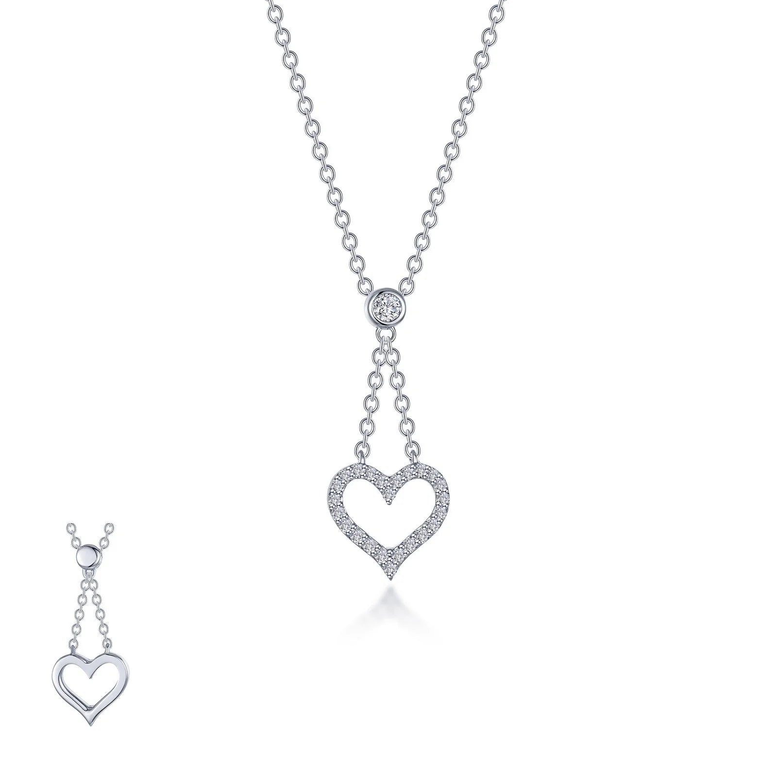 Dainty Gold Necklace-Lafonn Simulated Diamond Reversible Cut-out Heart Necklace N0338CLP20