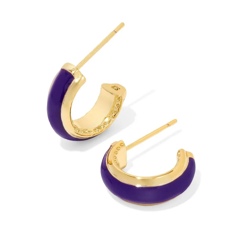 Bridal Earrings with Pearls-Kendra Scott | Ainsley Gold Huggie Earrings in Purple Enamel