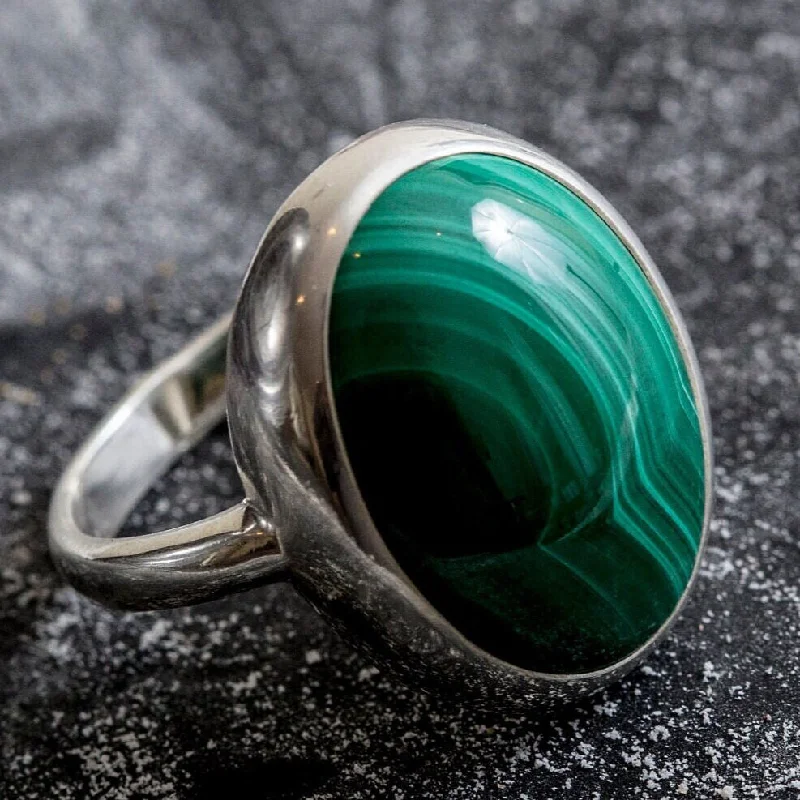 Custom Silver Engagement Ring-Malachite Ring - Green Statement Ring - Vintage Cocktail Ring