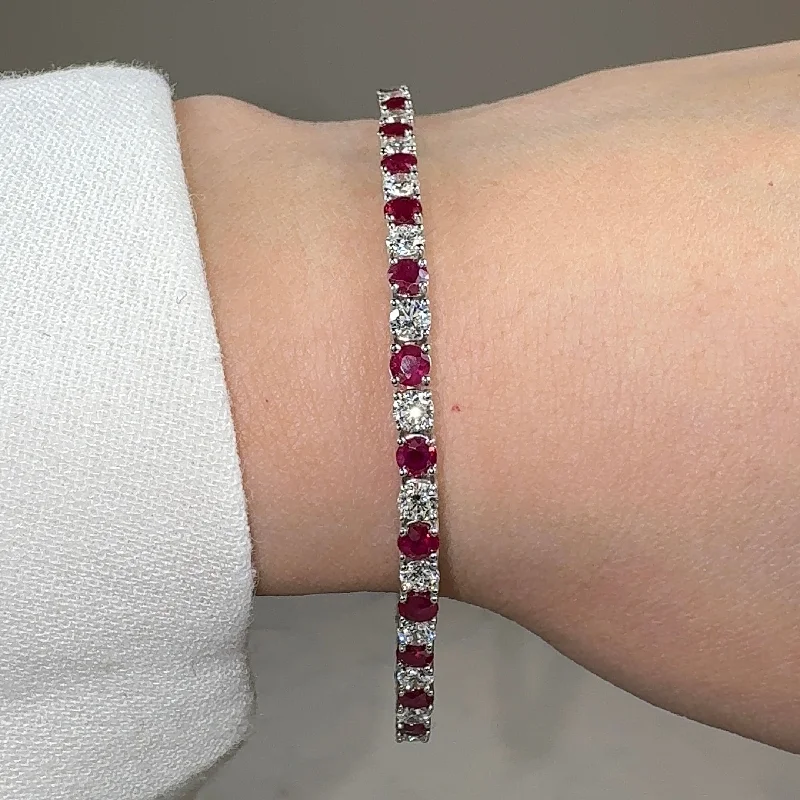 Dainty Beaded Bracelet for Women-Round Brilliant Diamond and Ruby 4 Claw Bracelet BRDR45345