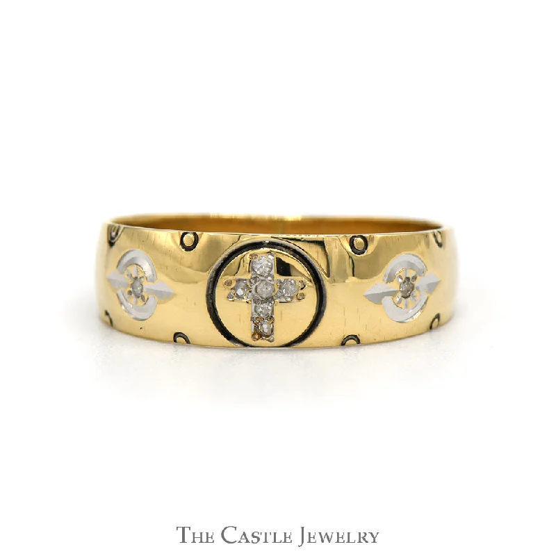 Designer Promise Ring-Two Toned Diamond Accented Cross Band in 10k Gold