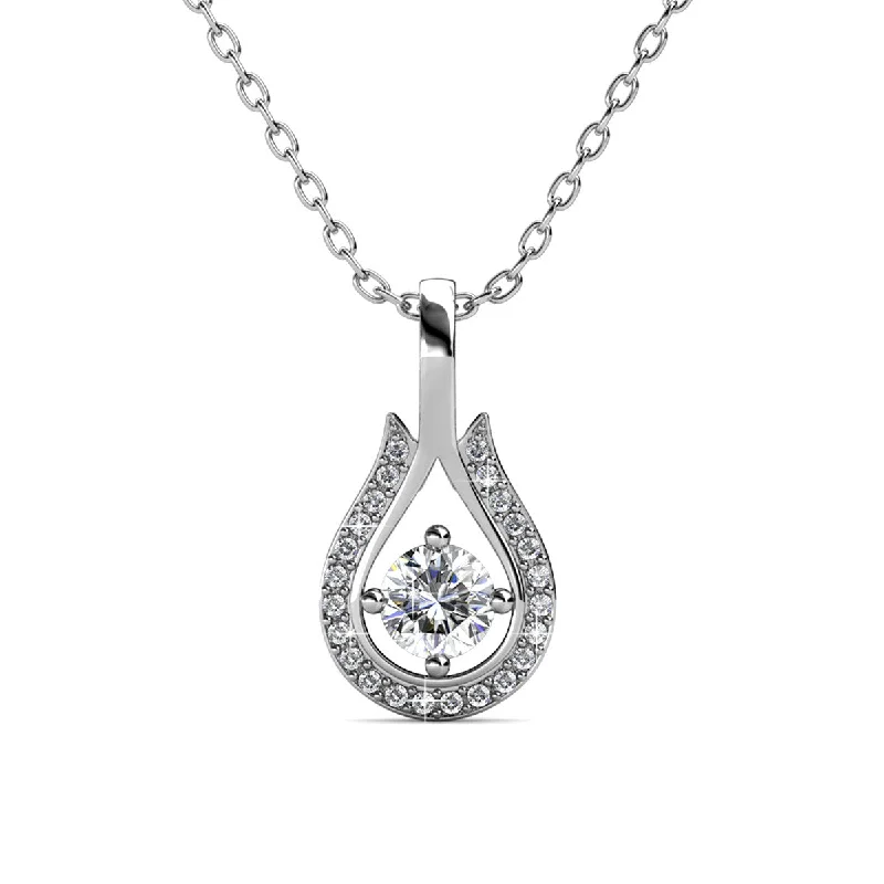 Elegant Heart Necklace-Bernadette 18k White Gold Plated Teardrop Necklace with Swarovski Crystals