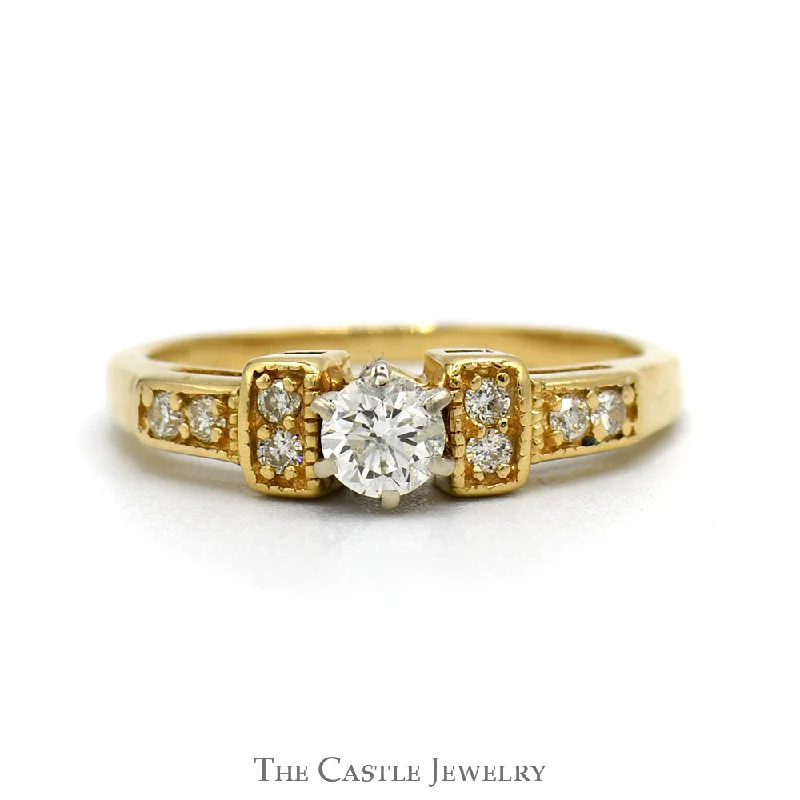 Fashionable Gold Engagement Ring-Diamond Engagement Ring .38CTTW With .25CT Round Brilliant Cut Center And Round Side Diamonds In 14KT Yellow Gold