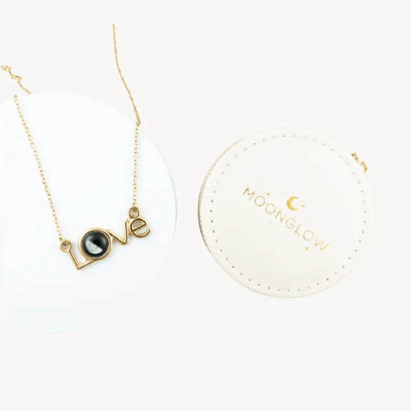 Fashionable Pendant Necklace-Luna Love Necklace in Gold and Travel Case Bundle