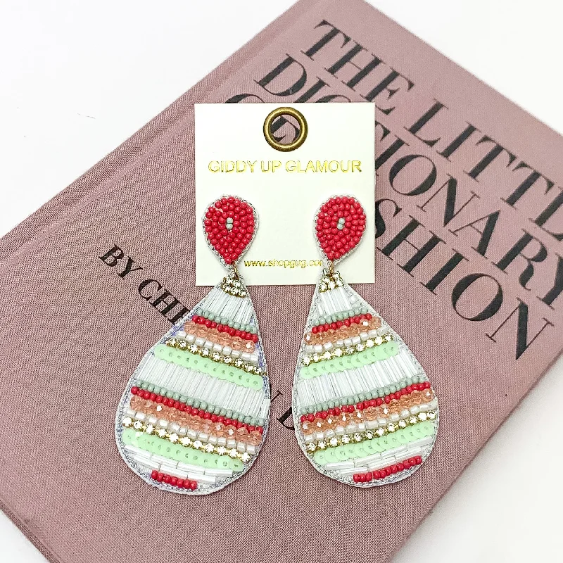 Sparkling Gold Earrings-Beaded Teardrop Earrings in Multicolor With Clear Crystals