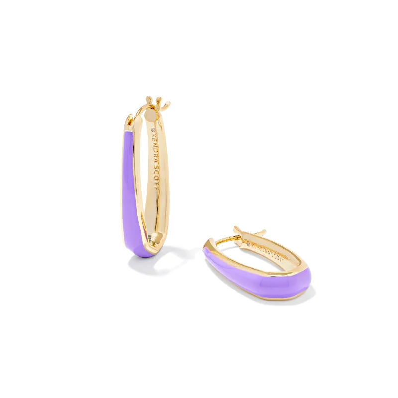 Bridal Earrings with Pearls-Kendra Scott | Kelsey Gold Hoop Earrings in Purple Enamel