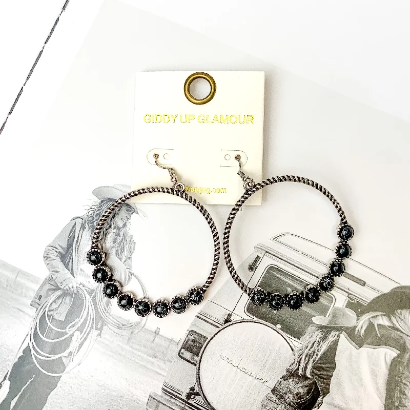 Retro Earrings for Women-Forever Twisted Hoop Earrings with Stones in Black