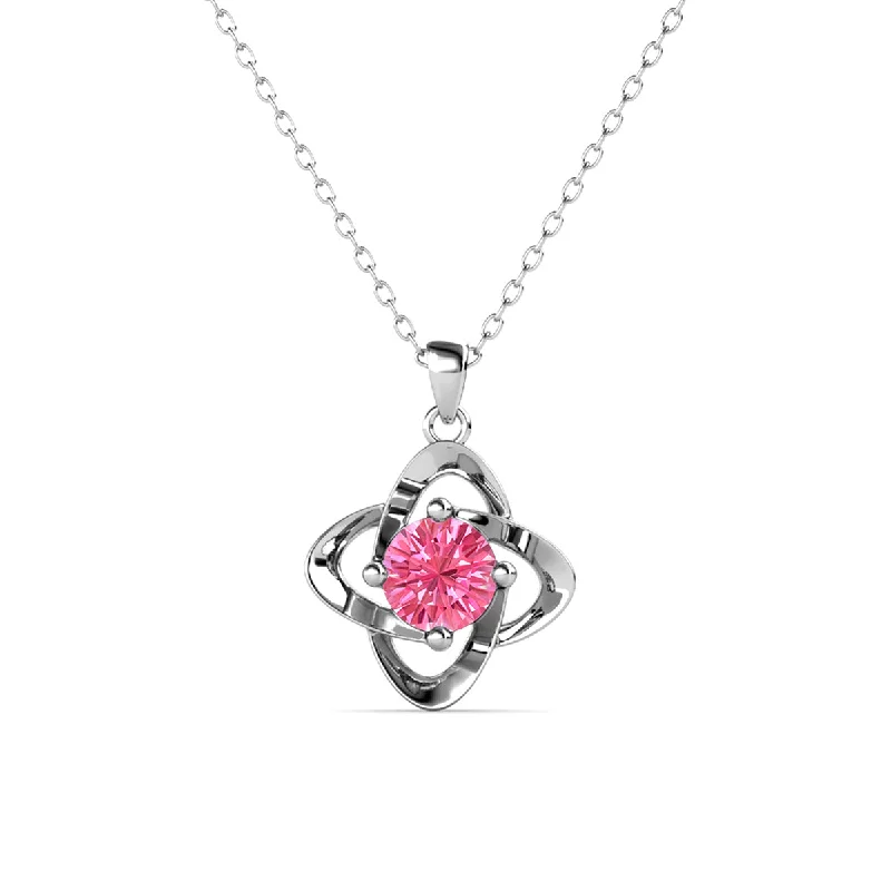 Heart Pendant Necklace-Infinity October Birthstone Pink Tourmaline Necklace 18k White Gold Plated Silver Birthstone Necklace with Swarovski Crystal