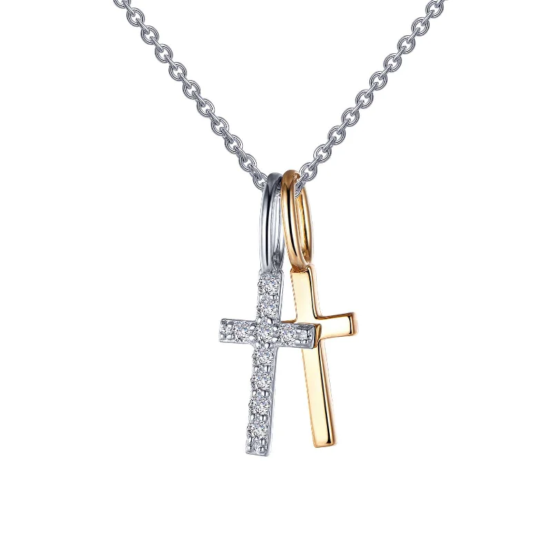 Silver Necklace with Gemstones-Lafonn Simulated Diamond Cross Shadow Pendant Necklace P0217CLT20