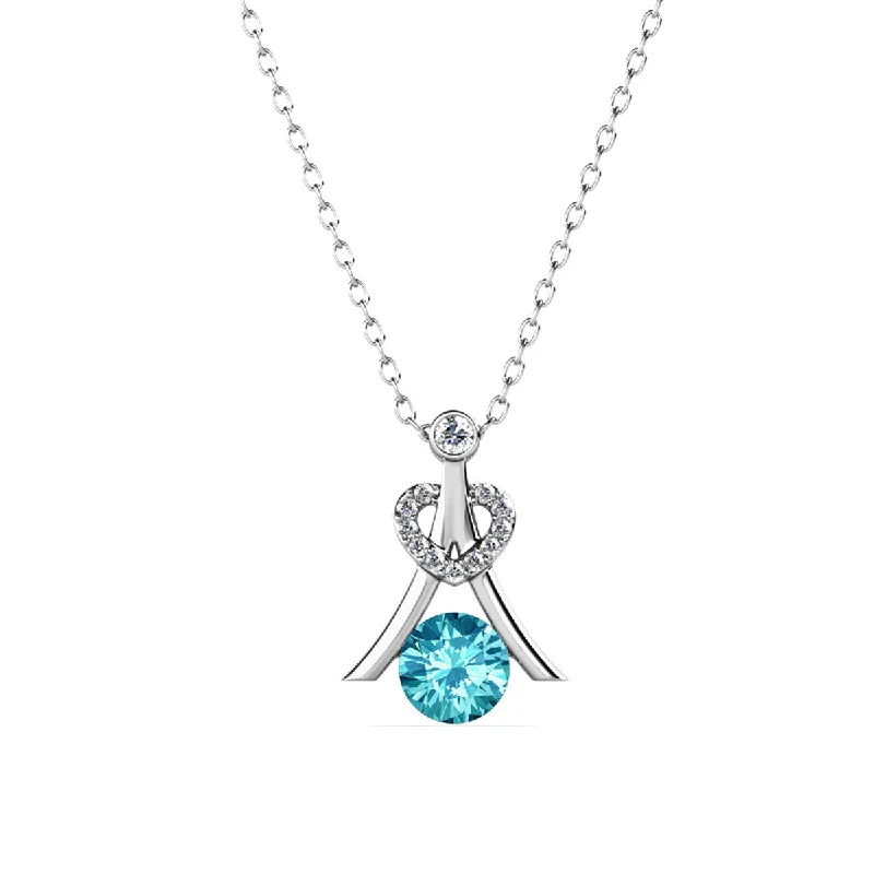 Stunning Crystal Necklace-Serenity March Birthstone Aquamarine Necklace 18k White Gold Plated Silver Necklace with Round Cut Swarovski Crystals