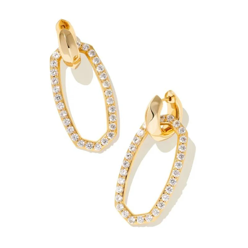 Affordable Gold Earrings-Kendra Scott | Danielle Gold Convertible Link Earrings in White Crystal