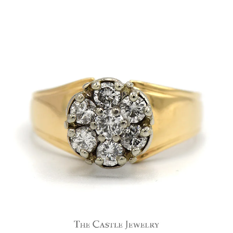 Gemstone Wedding Band-1cttw 7 Round Diamond Cluster Ring with Tapered Sides in 10k Yellow Gold