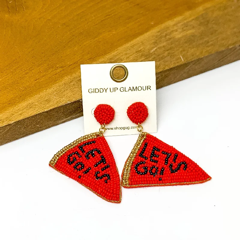 Sparkling Drop Earrings-Lets Go Beaded Flag Earrings in Red