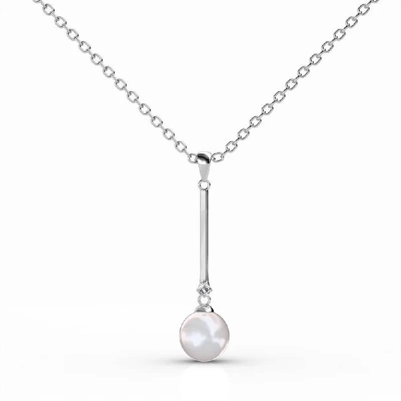 Gold Pendant Necklace-Tatum 18k White Gold Plated Pearl Pendant Necklace with Swarovski Crystals