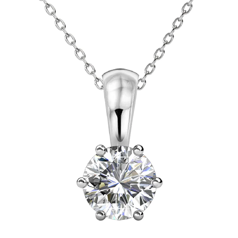 Wedding Necklace for Bride-April Birthstone Diamond Necklace 18k White Gold Plated Solitaire Necklace with 1CT Swarovski Crystal