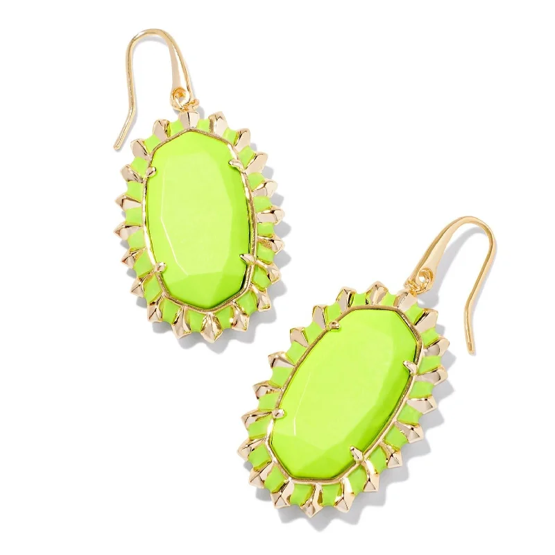 Cute Animal Earrings-Kendra Scott | Dani Gold Color Burst Frame Drop Earrings in Chartreuse Magnesite