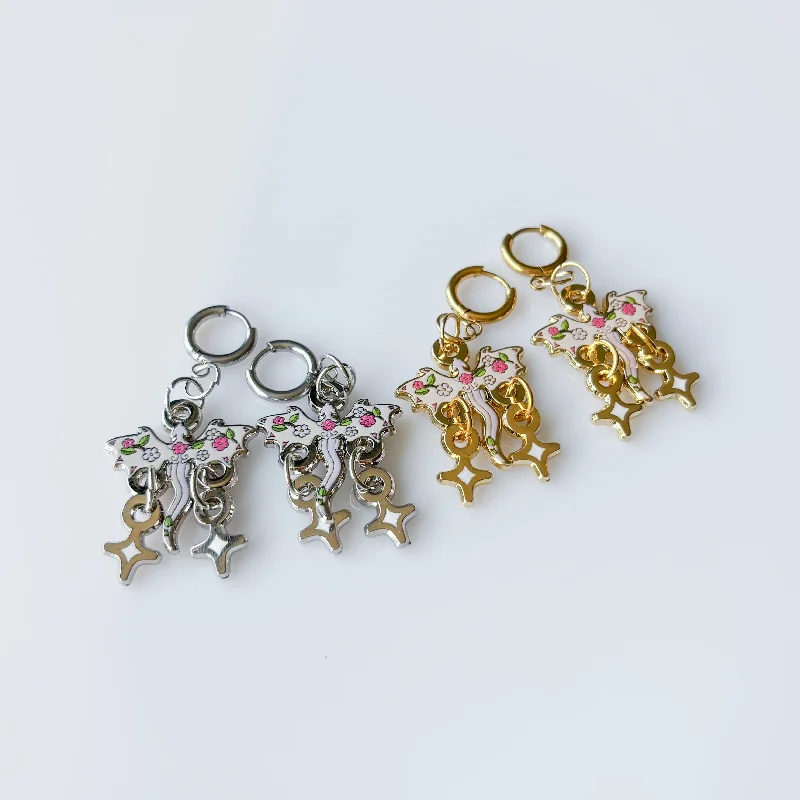 Trendy Earrings for Girls-DISCOUNTED - CHERRY BLOSSOM DRAGON METAL EARRINGS