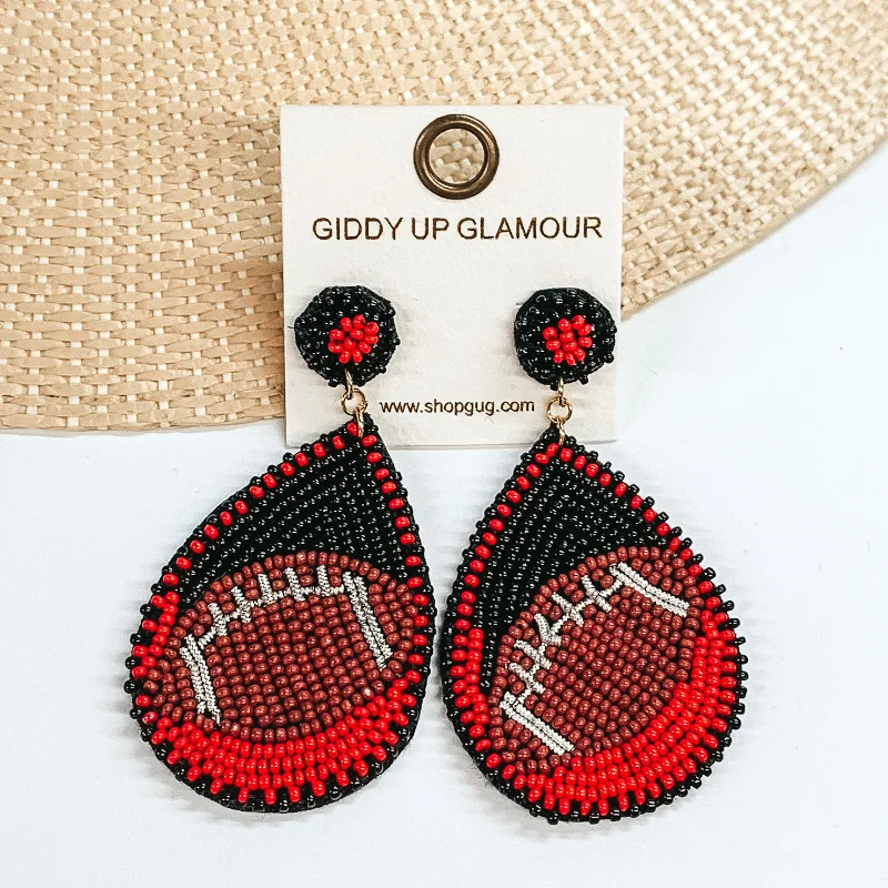 Elegant Bridal Earrings-Game Day Ready Beaded Teardrop Earrings in Black and Red