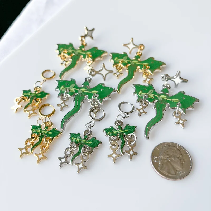 Artistic Drop Earrings-DISCOUNTED - GREEN VINE DRAGON METAL EARRINGS