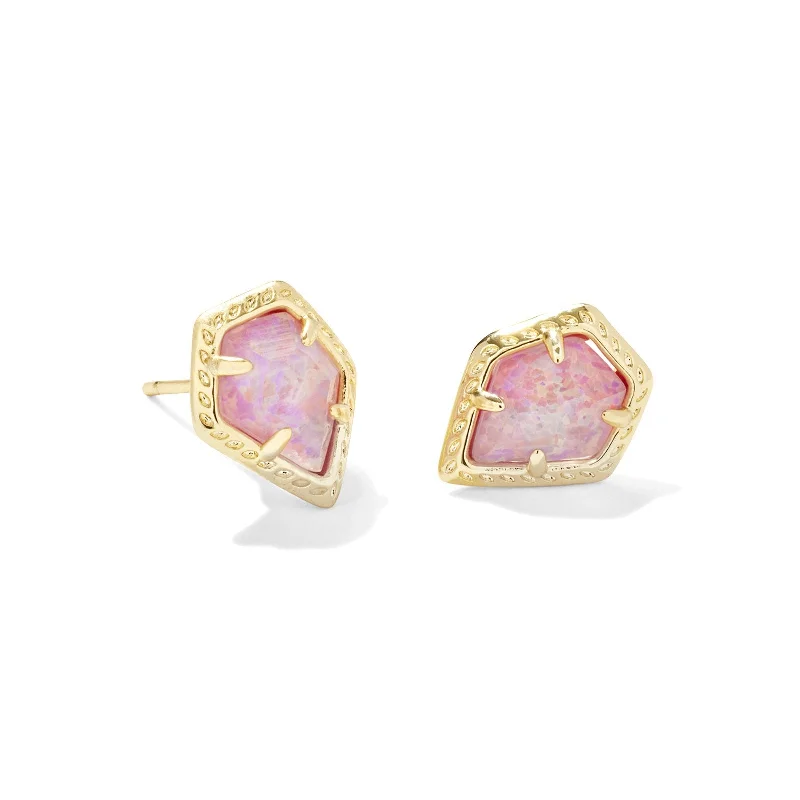 Nature Inspired Earrings-Kendra Scott | Framed Tessa Gold Stud Earrings in Luster Rose Pink Kyocera Opal