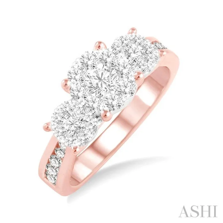 Sparkling Engagement Ring-3/4 Ctw Lovebright Round Cut Diamond Ring in 14K Rose and White Gold