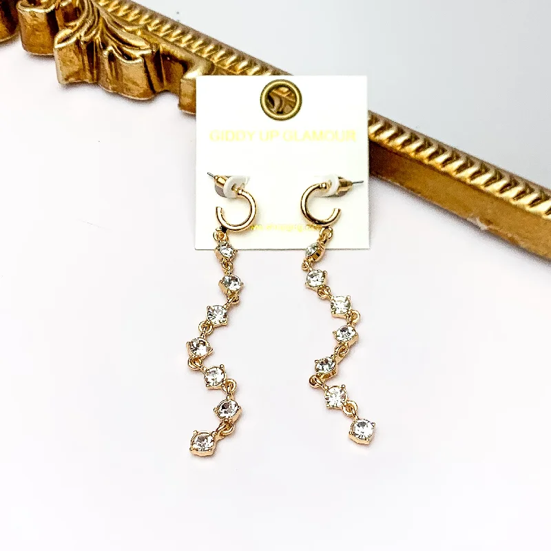 Large Hoop Earrings for Women-Red Carpet Moment Long Gold Tone Earrings With Clear Crystals