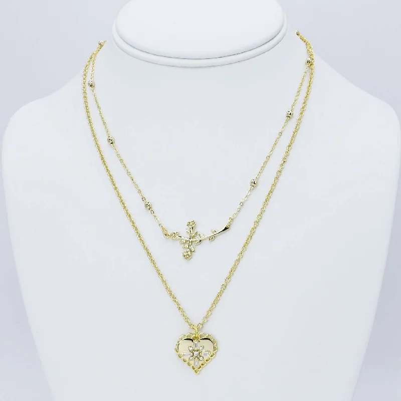 Chic Chain Necklace-Cross Rose Layer Necklace