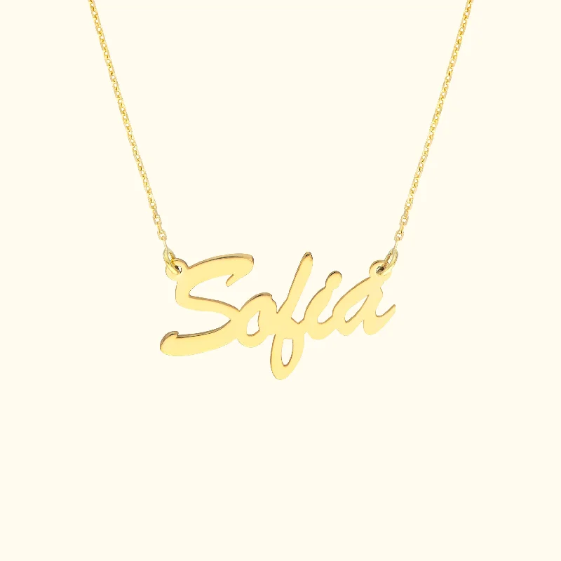 Statement Necklace for Weddings-Playful Doodle Nameplate Necklace - 14K Gold