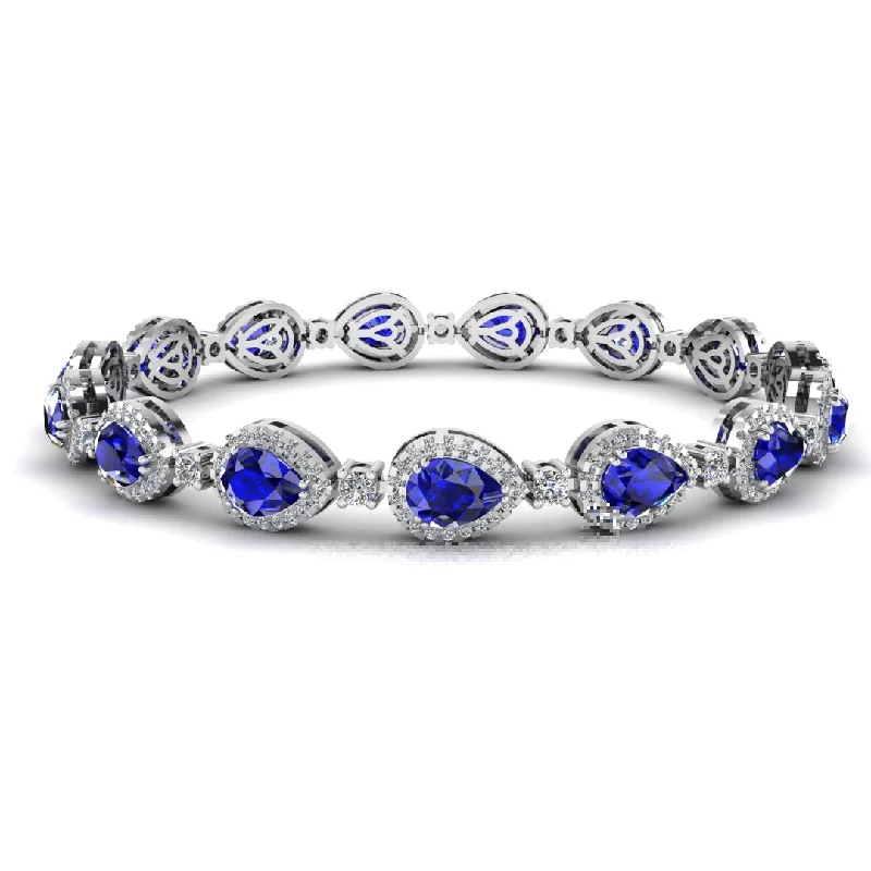 Trendy Gemstone Beaded Bracelet-Halo Pear Shape 9 Carat Diamond and Sapphire Bracelet BRHAPSS