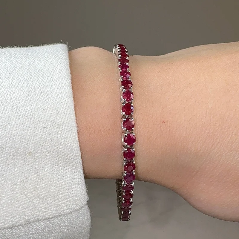 Custom Beaded Bracelet for Women-Round Cut Red Ruby Stone 4 Claw 18K White Gold Tennis Bracelet HB178