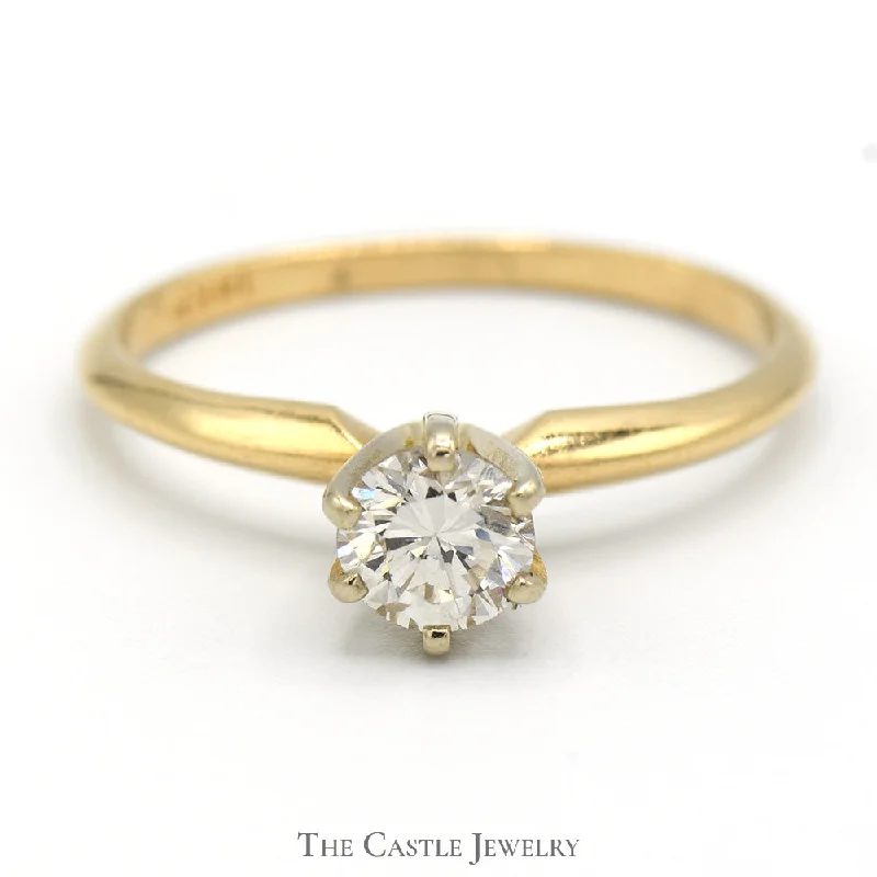 Custom Diamond Ring for Bride-1/2ct Round Diamond Solitaire Engagement Ring in 14k Yellow Gold 6 Prong Tiffany Mounting