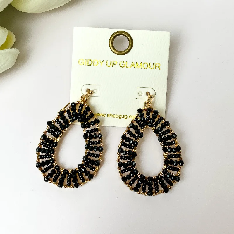 Beautiful Pearl Drop Earrings-Gold Undertone Teardrop Earrings with Black Beaded Outline