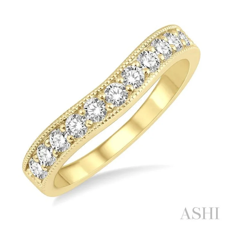 Rose Gold Engagement Ring-1/2 Ctw Arched Round Cut Diamond Wedding Band in 14K Yellow Gold