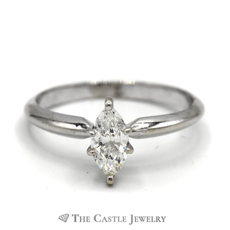 Custom Diamond Band-.40ct Marquise Cut Diamond Solitaire Engagement Ring in 14k White Gold