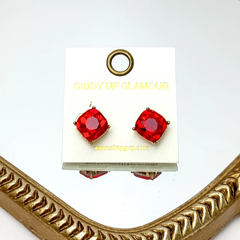 Luxury Gemstone Earrings-Large Crystal Stud Earrings in Red