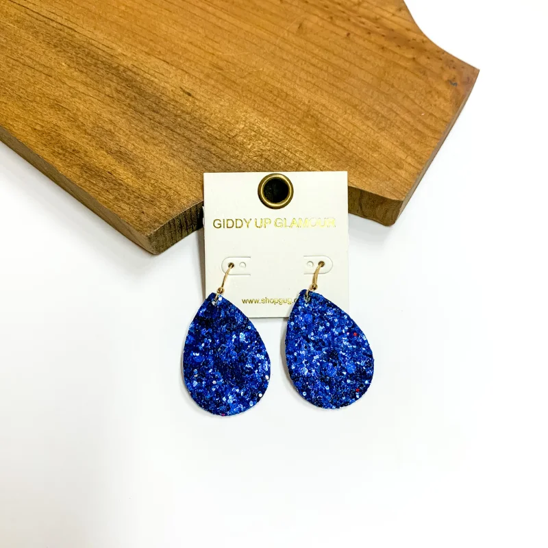 Statement Earrings for Weddings-Glitter Teardrop Earrings in Blue