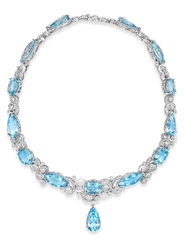 Elegant Sapphire Necklace-A Family Journey Geneva Aquamarine Platinum Necklace