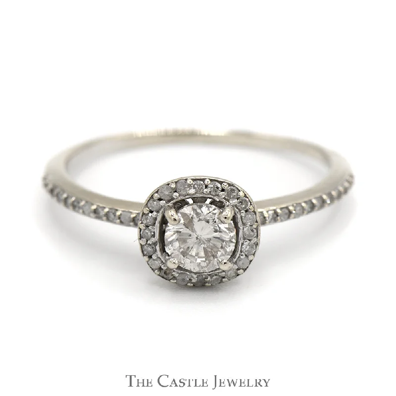 Custom Diamond Band-1cttw Round Diamond Engagement Ring with Diamond Halo and Accents in 14k White Gold