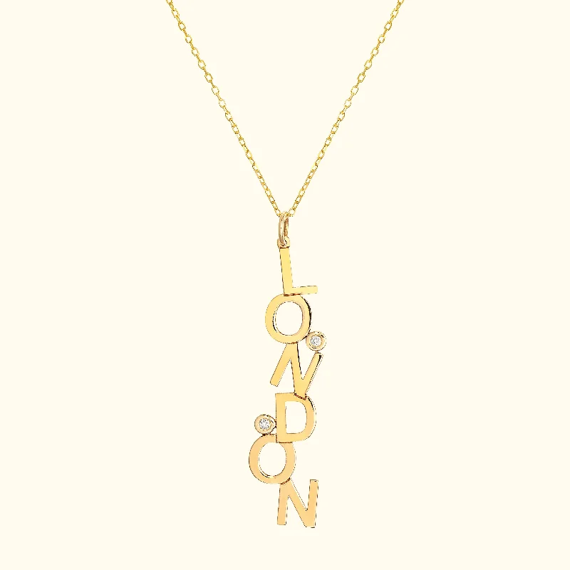 Luxury Pearl Necklace-Dancing Block Letters Diamond Bezel Necklace