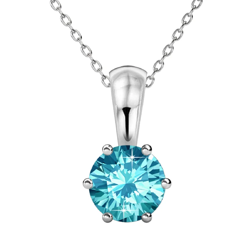 Double Chain Necklace-March Birthstone Aquamarine Necklace 18k White Gold Plated Solitaire Necklace with 1CT Swarovski Crystal