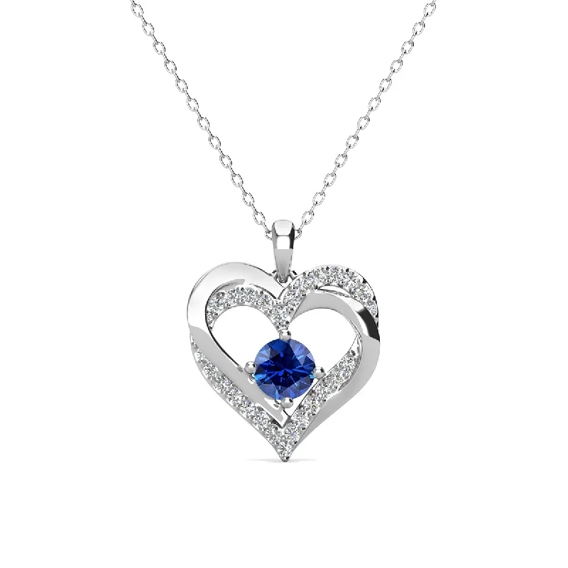 High-Quality Silver Necklace-Forever September Birthstone 18k White Gold Plated Silver Double Heart Diamond Necklace with Swarovski Crystals